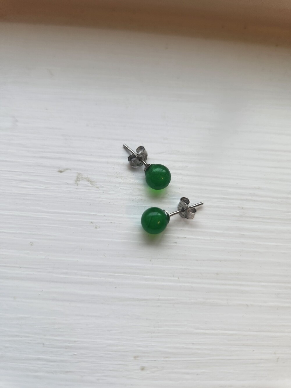 Green Burmese Jadeite Jade Stud Earrings, 6mm, Sterling Silver